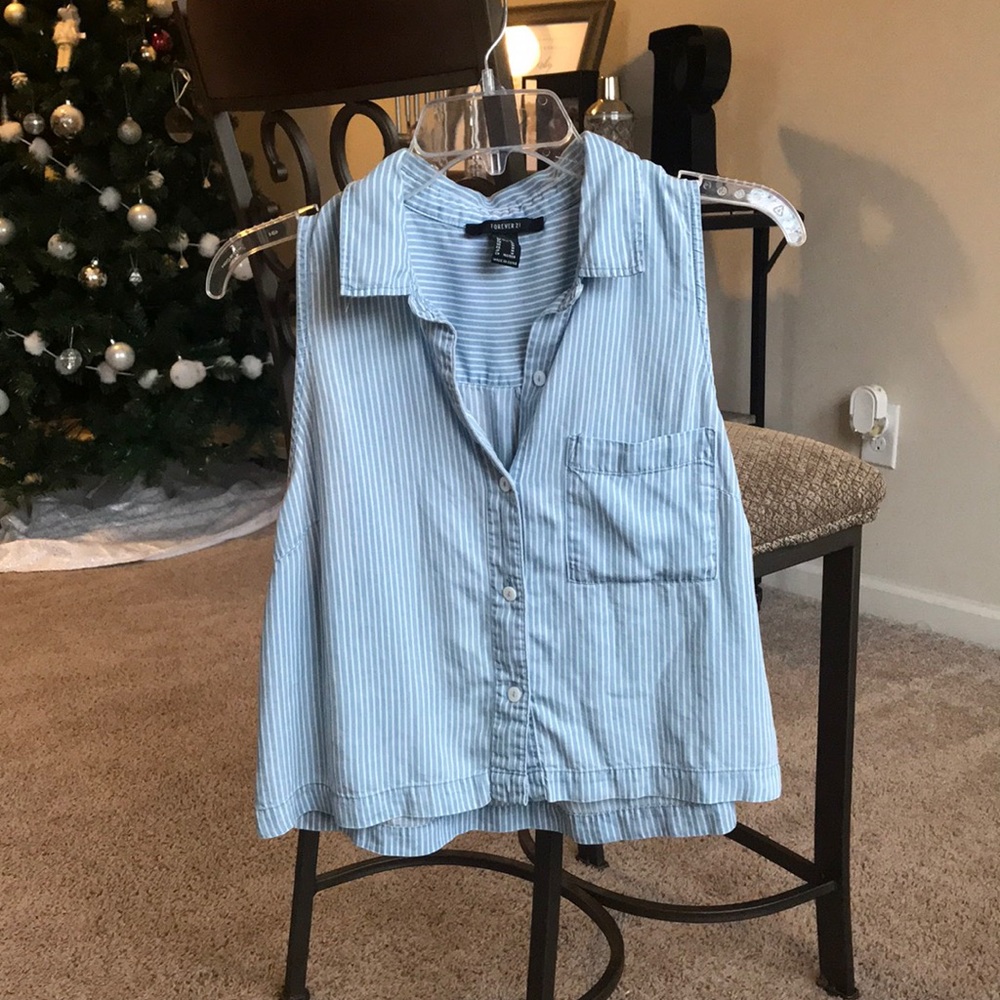 Blue and White Striped Collared Tank